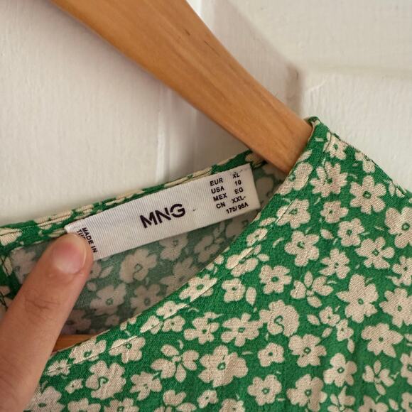 Mango Green Floral Puff Sleeve Mini Dress - Picture 8 of 8